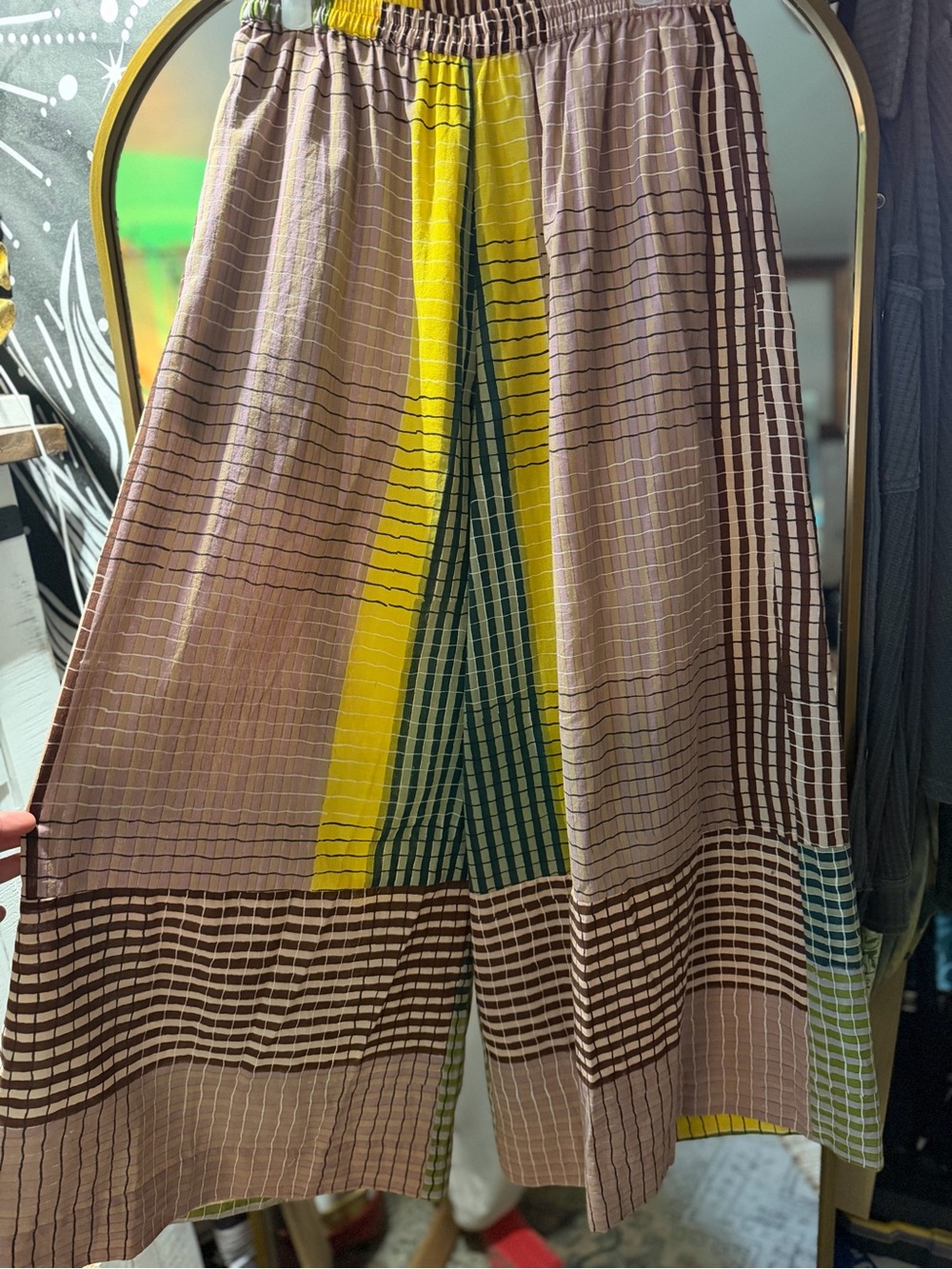 RUJUTA SHETH wide-Leg Plaid Patchwork Pants in yellow , pink, & burgundy - Picture 5 of 5
